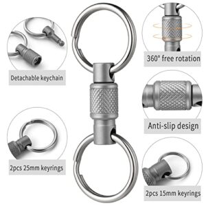 FEGVE Titanium Quick Release Swivel Keychain, Pull Apart Detachable Keychain Heavy Duty Car Key Holder with 4 Stainless Steel Key Rings