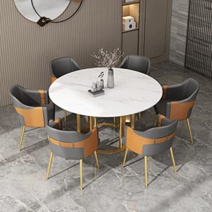 litfad glam dining table set round stone dining room table and chairs for 6 modern kitchen table set - 7 pieces: table with 6 grey chairs