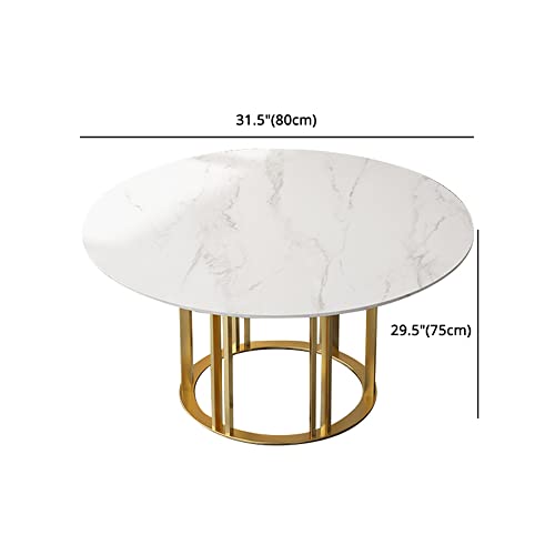 LITFAD Glam Dining Table Set Round Stone Dining Room Table and Chairs for 6 Modern Kitchen Table Set - 7 Pieces: Table with 6 Grey Chairs