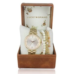 Lucky Brand Watches for Women Fashion Stainless Steel Crystal-Accented Minimalist Quartz Movement Women's Wrist Watches Bracelet Gift Box Set (Gold)