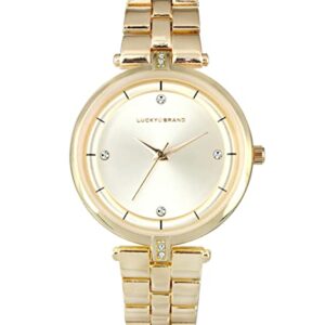 Lucky Brand Watches for Women Fashion Stainless Steel Crystal-Accented Minimalist Quartz Movement Women's Wrist Watches Bracelet Gift Box Set (Gold)