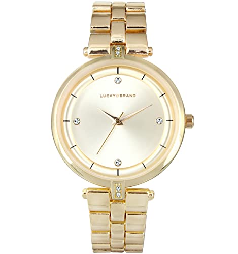 Lucky Brand Watches for Women Fashion Stainless Steel Crystal-Accented Minimalist Quartz Movement Women's Wrist Watches Bracelet Gift Box Set (Gold)