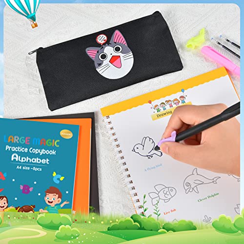 XQIANWJ A4 Size Reusable Handwriting Practice Copybook,Grooved Calligraphy Pen Control Copybook For Kids,Magic Writing Tracing Workbook For Beginners(with 40Refills