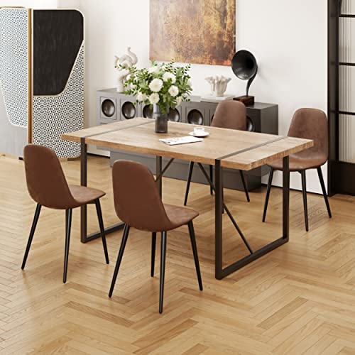 FURNITO 5 Piece Kitchen Dining Table Set,Modern Rectangle Wood Dining Table,Fabric Dining Chairs 4,Ideal for Home,Kitchen Dining Room (Brown, Table + 4 Chairs)