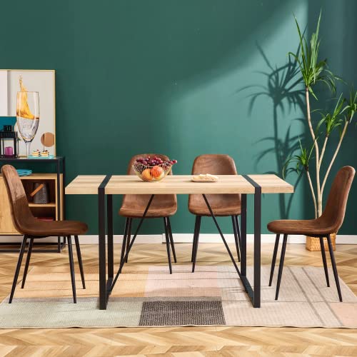 FURNITO 5 Piece Kitchen Dining Table Set,Modern Rectangle Wood Dining Table,Fabric Dining Chairs 4,Ideal for Home,Kitchen Dining Room (Brown, Table + 4 Chairs)