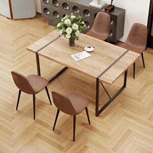 FURNITO 5 Piece Kitchen Dining Table Set,Modern Rectangle Wood Dining Table,Fabric Dining Chairs 4,Ideal for Home,Kitchen Dining Room (Brown, Table + 4 Chairs)