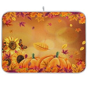 sunflower pumpkin autumn dish drying mat, butterfly maple leaves dry mats for kitchen dishes microfiber dry pad ultra absorbent 18x24inch reversible drying drainer sink mat