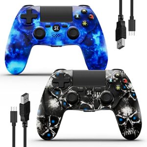 kujian controller for ps4 2 pack wireless controller for playstaion 4/slim/pro with double shock gamepads remote for ps4, motion sensor, gaming controller with 2 usb charging cord (skull+galaxy)