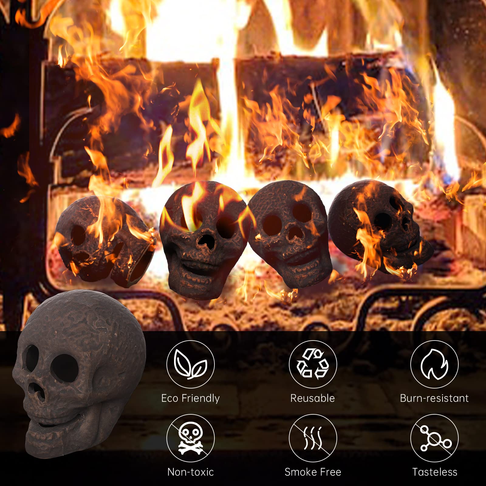 LAZY TIGER Halloween Fire Pit Skull Ceramic Props,Reusable Fireproof Skull Fire Pit, Halloween Decor for Fire Pit ,Fireplace, Gas, Halloween Horror Skull Decorations (1PCS)