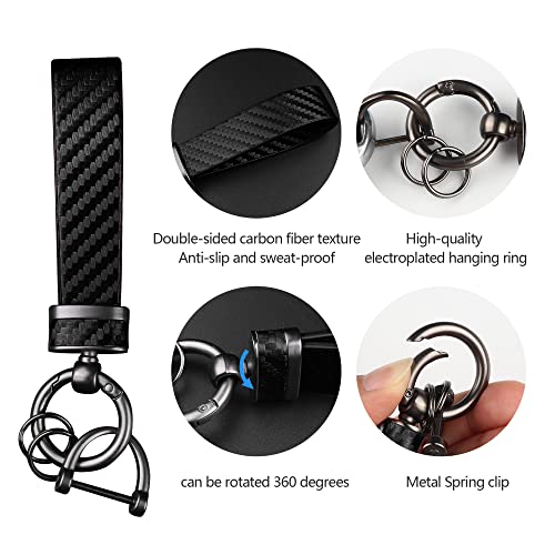 Turcee Carbon Fiber Car Keychain,Interior Accessories Keychains Leather Car Key Fob,Car Accessories Key Ring&Anti-Lost D-Ring(Black)