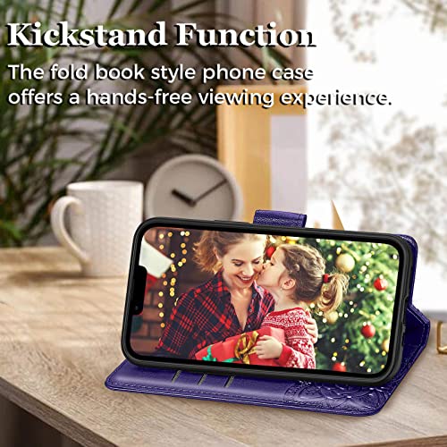 KRHGEIK Designed for iPhone 13 Mini Wallet Case,Women Flip Folio Cover with Butterfly Embossed PU Leather Kickstand Credit Card Holder Slots Wrist Strap Phone Case for iPhone 13 Mini 5.4" (Purple)