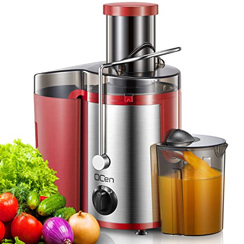 Juicer Machine, 500W Centrifugal Juicer Extractor with Wide Mouth 3” Feed Chute for Fruit Vegetable, Easy to Clean, Stainless Steel, BPA-free (Red)