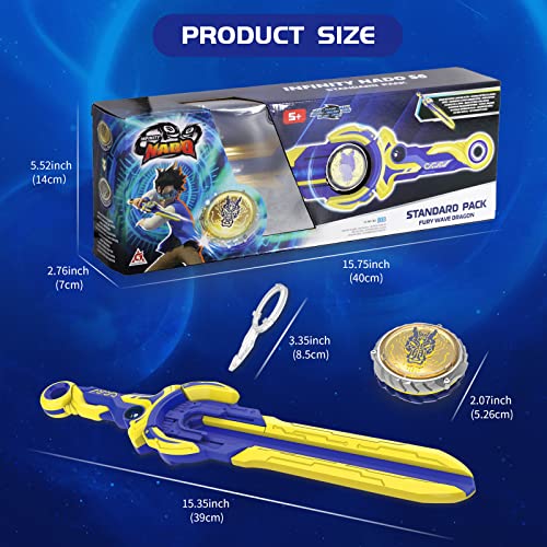 Infinity Nado Battling Top Burst Gyro Toy, Spinning Top w/Sword Launcher, Battle Game Set Toys for 5 6 7 8 9 10 Years Old Boys Girls, Gifts for Boys Girls Kids - Fury Wave Dragon