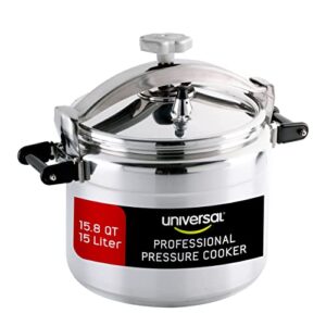 universal 15.8 quart / 15 liter professional pressure cooker, sturdy, heavy-duty aluminum construction with multiple safety systems, commercial canner ideal for industry usages such as restaurants, hotels, and businesses with large kitchens