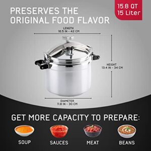 Universal 15.8 Quart / 15 Liter Professional Pressure Cooker, Sturdy, Heavy-Duty Aluminum Construction with Multiple Safety Systems, Commercial Canner Ideal for Industry usages such as Restaurants, Hotels, and Businesses with Large Kitchens