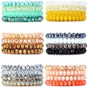 wainis 24pcs bohemian multi-layer crystal beaded stacking bracelet for women versatile stretch strand statement wrap stackable shiny crystal bead bracelets pack