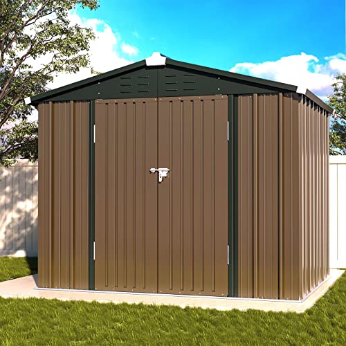 UDPATIO Outdoor Storage Shed 8x6 FT, Metal Garden Shed for Bike, Garbage Can, Tool, Lawnmower, Outside Sheds & Outdoor Storage Galvanized Steel with Lockable Door for Backyard, Patio, Lawn, Brown