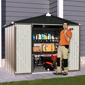 UDPATIO Outdoor Storage Shed 8x6 FT, Metal Garden Shed for Bike, Garbage Can, Tool, Lawnmower, Outside Sheds & Outdoor Storage Galvanized Steel with Lockable Door for Backyard, Patio, Lawn, Brown