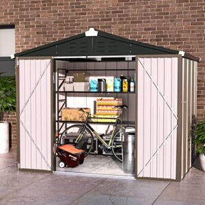 UDPATIO Outdoor Storage Shed 8x6 FT, Metal Garden Shed for Bike, Garbage Can, Tool, Lawnmower, Outside Sheds & Outdoor Storage Galvanized Steel with Lockable Door for Backyard, Patio, Lawn, Brown