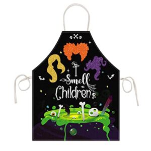 PETCEE Halloween Apron I Smell Children Cooking Aprons with Witches Ghosts Bats Halloween Kitchen Apron with Adjustable Waist Strip for Women Men