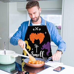 PETCEE Halloween Apron I Smell Children Cooking Aprons with Witches Ghosts Bats Halloween Kitchen Apron with Adjustable Waist Strip for Women Men