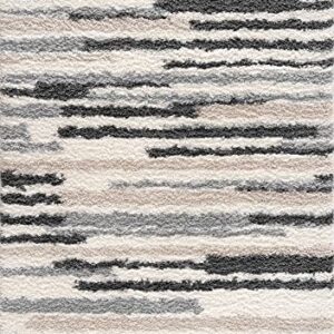 Lux Shag Collection - Moroccan Farmhouse Living Room Bedroom Shaggy Area Rug - Bohemian Shag Rug - Plush High Pile - Southwestern Boho Soft Carpet - Tribal Aztec - Grey, Off White, Beige - 5'3" x 7'3"