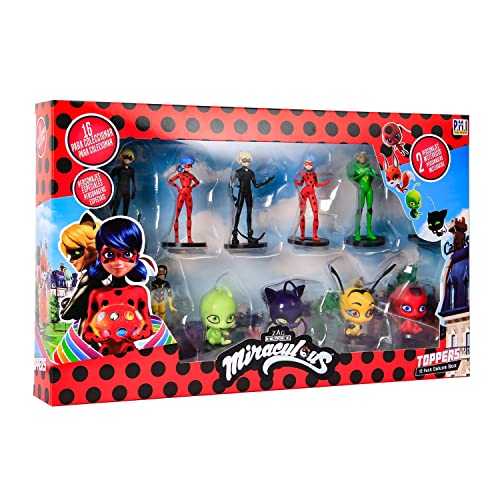 P.M.I. Miraculous Ladybug Designs Topeez | 12 Miraculous Ladybug Topeez Out of 16 Designs in 1 Pack | 6 Topeez and 2 Rare Hidden Mystery Topeez (Assortment A)