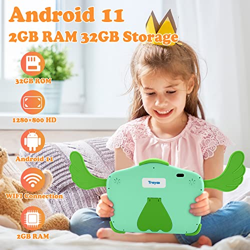 Tablet for Kids 10 inch Kids Tablet 2GB 32GB Android 11 Kids Tablet PC with Kid-Proof Case 1280 * 800 HD Display, Toddler Tablet with Parental Control, Dual Camera, WiFi（Green）
