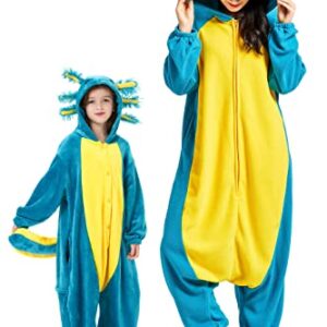 DarkCom Animal Onesie Flannel One Piece Cosplay Blue Axolotl Halloween Costume for Girls Boys