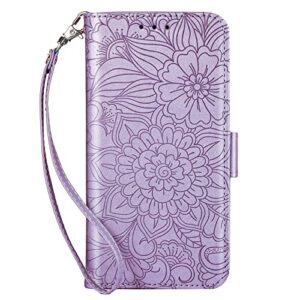 amnirk iphone 13 wallet case, pu leather flip folio case [hand strap] [3-slots] card holders pocket for iphone 13 (light purple)