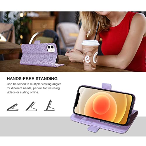 Amnirk iPhone 13 Wallet Case, PU Leather Flip Folio Case [Hand Strap] [3-Slots] Card Holders Pocket for iPhone 13 (Light Purple)