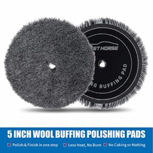 WEST HORSE 5 Inch Wool Buffing and Polishing Pads, 100% Wool One-Step-Polish Pad with Hook and Loop for Orbital Polisher (Grey, 5 Inch)