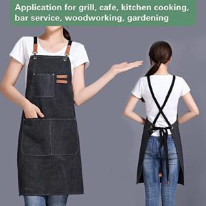 JINSHANGTOPK Chef Apron, Aprons for Men, Adjustable Strap Cotton Canvas Cross Back Apron with Large Pockets for Women and Men Kitchen Cooking Baking Bib Apron(Black)