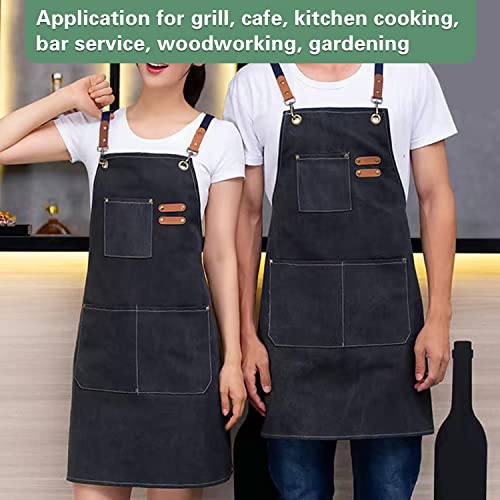 JINSHANGTOPK Chef Apron, Aprons for Men, Adjustable Strap Cotton Canvas Cross Back Apron with Large Pockets for Women and Men Kitchen Cooking Baking Bib Apron(Black)