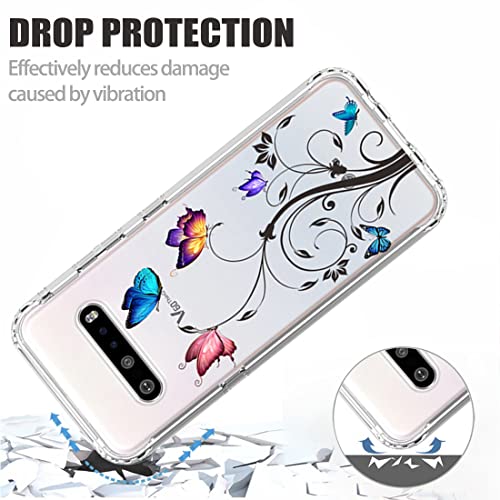 Ueokeird Case for LG V60 ThinQ 5G Case/LG V60/LM-V600 Case with Tempered-Glass Screen Protector, Cute Clear Butterfly Pattern Full Body Protective Phone Cover Cases for LG V60 ThinQ (Butterfly Tree)