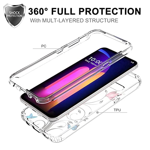 Ueokeird Case for LG V60 ThinQ 5G Case/LG V60/LM-V600 Case with Tempered-Glass Screen Protector, Cute Clear Butterfly Pattern Full Body Protective Phone Cover Cases for LG V60 ThinQ (Butterfly Tree)