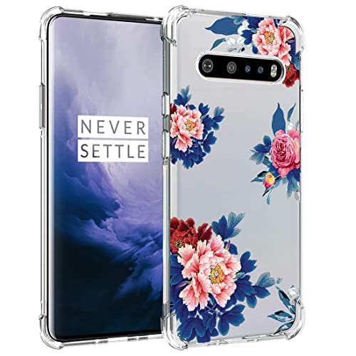 Tothedu Phone Case for LG V60 ThinQ 5G Case/LG V60/LM-V600 Case for Girls, Clear Slim Shockproof Pattern Soft Flexible TPU Back Phone Protective Cover Cases for LG V60 ThinQ (Blue Flower)