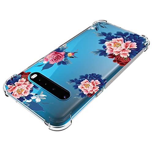 Tothedu Phone Case for LG V60 ThinQ 5G Case/LG V60/LM-V600 Case for Girls, Clear Slim Shockproof Pattern Soft Flexible TPU Back Phone Protective Cover Cases for LG V60 ThinQ (Blue Flower)