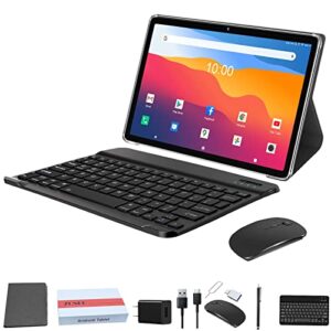 2023 newest 2 in 1 tablet 128gb storage+1tb expand 10 inch tablets, 2.4g&5g wifi tablet pc, android tablet with keyboard, octa core, hd touchscreen,13mp dual camera, gms tablet with case mouse (gray)