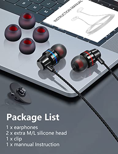 Arsvita Wired Earbuds Headphones In-Ear Noise Cancelling Ear buds with Deep Bass Stereo Sound, Volume Control,Compatible for All 3.5mm Interface Devices, Phone, Tablet, MP3, CD Player, Cassette Player