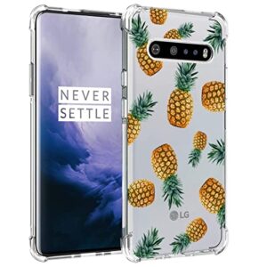 vavies case for lg v60 thinq 5g case/lg v60/lm-v600 case, slim shockproof clear pattern soft flexible tpu back phone protective cover cases for lg v60 thinq 5g (pineapple)