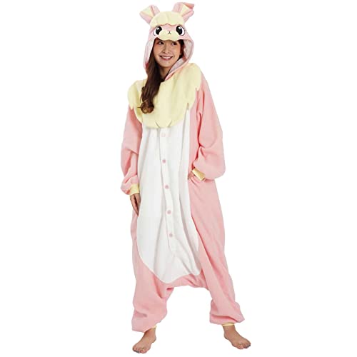 SAZAC Fluffy Rabbit Kigurumi Onesie Jumpsuit Halloween Costume (Pink)