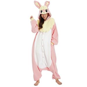 SAZAC Fluffy Rabbit Kigurumi Onesie Jumpsuit Halloween Costume (Pink)