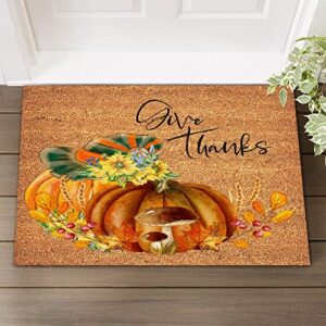 coir mat natural fade - vinyl backed give thanks outdoor doormats 16x24in pumpkin sunflowers fall leaves front porch welcome mats for outside porch entrance