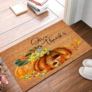 Coir Mat Natural Fade - Vinyl Backed Give Thanks Outdoor Doormats 16x24in Pumpkin Sunflowers Fall Leaves Front Porch Welcome Mats for Outside Porch Entrance