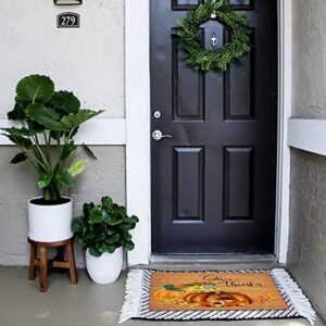 Coir Mat Natural Fade - Vinyl Backed Give Thanks Outdoor Doormats 16x24in Pumpkin Sunflowers Fall Leaves Front Porch Welcome Mats for Outside Porch Entrance