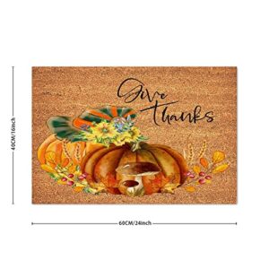 Coir Mat Natural Fade - Vinyl Backed Give Thanks Outdoor Doormats 16x24in Pumpkin Sunflowers Fall Leaves Front Porch Welcome Mats for Outside Porch Entrance