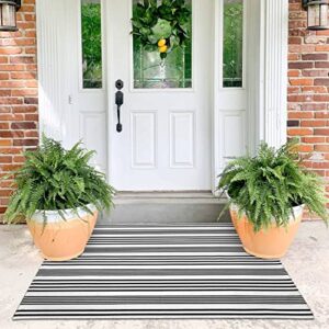 kozyfly striped outdoor rug 3x5 ft black and white front door rug hand woven area rug washable outdoor doormats outdoor entrance mat for front door kitchen entryway patio front porch decor