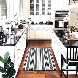 KOZYFLY Striped Outdoor Rug 3x5 Ft Black and White Front Door Rug Hand Woven Area Rug Washable Outdoor Doormats Outdoor Entrance Mat for Front Door Kitchen Entryway Patio Front Porch Decor