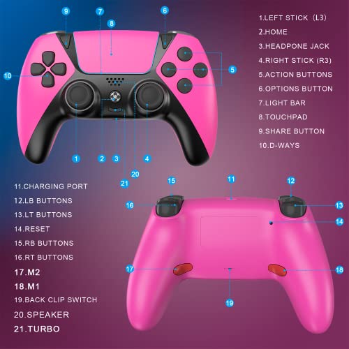 Wireless Controller Compatible with PS4 Controller,Wiv77 Ymir Pink Pa4 Controller Remote Works for Playstation 4 Controller,Gamepad/Mando/Turbo/Programming Button for PS4 Slim/Pro/Steam/PC/IOS/Android